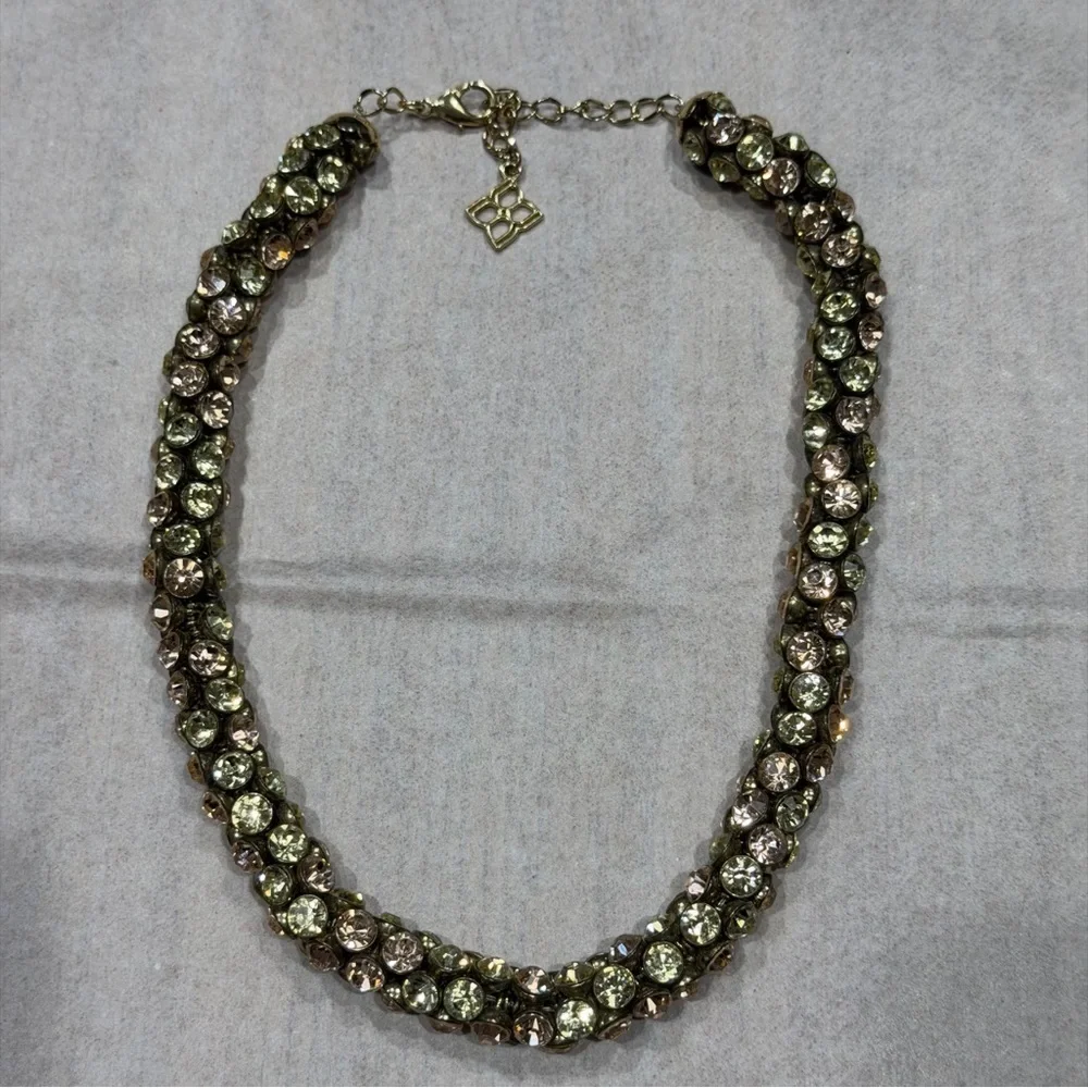 Statement Crystal Collar Necklace Olive & Champagne Tones Adjustable Luxury Look